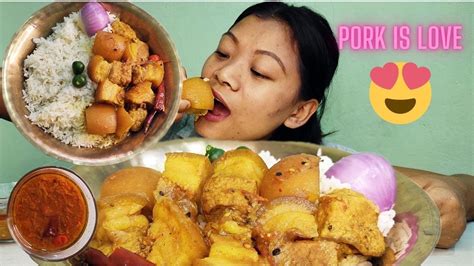 Spicy Fatty Pork Belly Curry Nepali Style With Rice Mukbang Asmr Eating Show Big Pork 😯🔥🔥