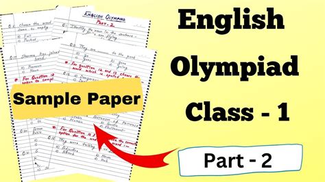 English Olympiad For Class 1 Olympiad Exam For Class 1 Class 1