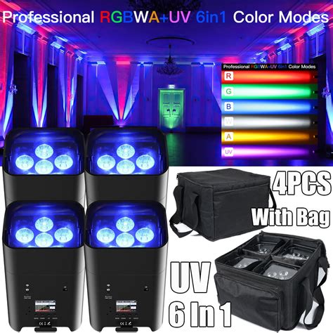 4pcs Wireless WiFi Par Light With Bag 18W RGBWA UV 6 In 1 Stage Light