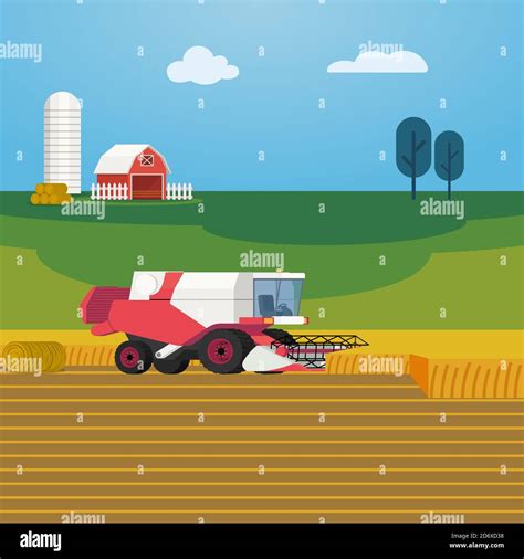 Ilustraci N Vectorial Sobre Agricultura Y Agricultura Con Cosechadora