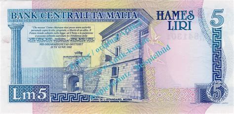 1967 1989 Banknote Malta 5 Liri Schein Tauben Li Von 1967 1989 In