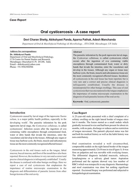 Pdf A Rare Case Of Oral Cysticercosis