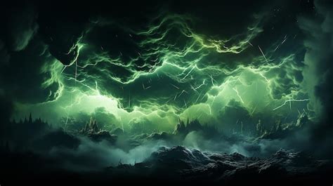 Premium Photo | Green Lightning Bolts Amidst Dark Storm Clouds