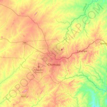 Mapa topográfico Chimoio, altitude, relevo