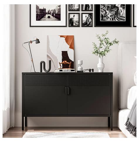 2 Door Metal Accent Cabinet,Black Metal Storage Cabinet with Adjustable ...