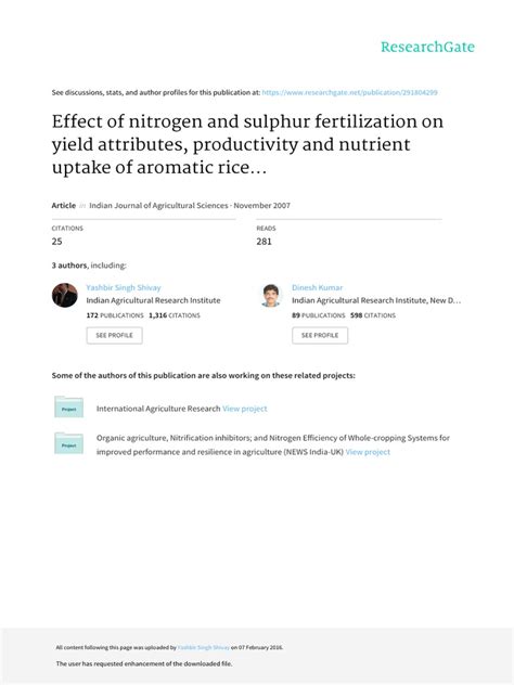 Effect Of Nitrogen And Sulphur Fertilization On Yield Attributes