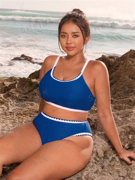 SHEIN Swim Curve Conjunto bikini con sujetador de natación con puntada