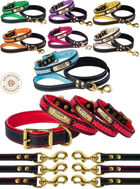 Personalized Dog Collar Leash Set Engraved Name Tag Leather Etsy