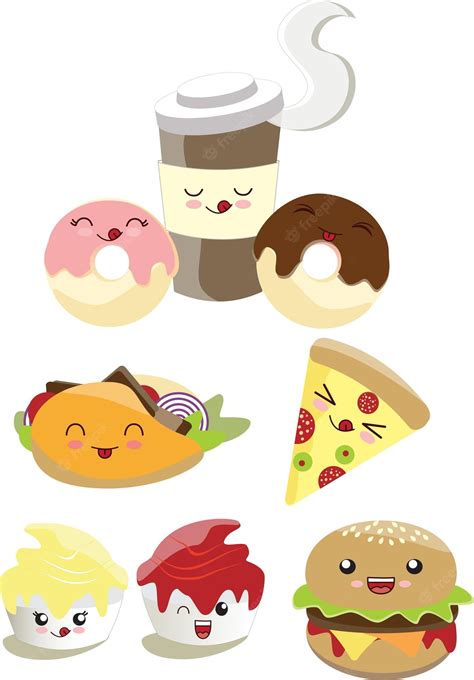 Premium Vector Kawaii Fast Food Characters Collorful Vector Illustration