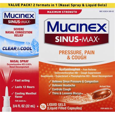 Mucinex Nasal Spray And Liquid Gels Maximum Strength Value Pack 1 Each Delivery Or Pickup Near