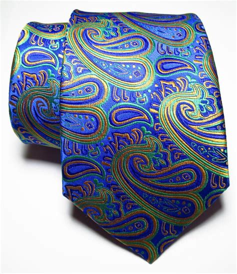 New Classic Paisley Royalblue Green Gold Jacquard Woven Silk Men S Tie