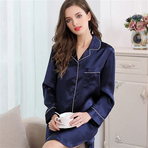 Pure Color 100 Silk Nightgowns Women Noble Silk Nightshirts High