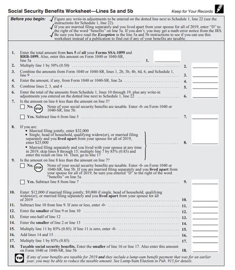 Social Security Benefits Worksheet 2020