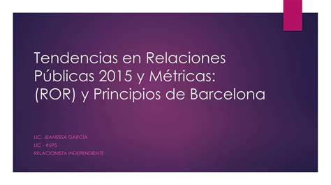 Tendencias En Relaciones P Blicas Y M Tricas Ror Y Principios De