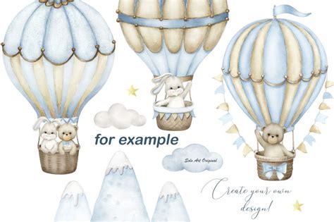 Teddy Bear Hot Air Balloons Baby Boy Shower Clipart By Solo Art