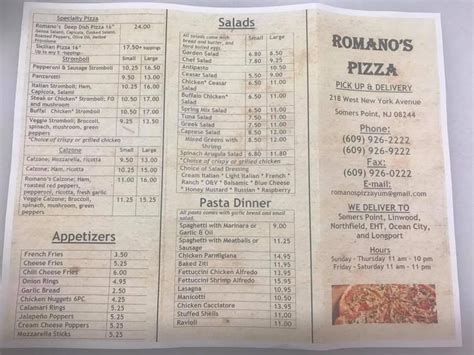 Menu At Romano S Pizza Pizzeria Somers Point