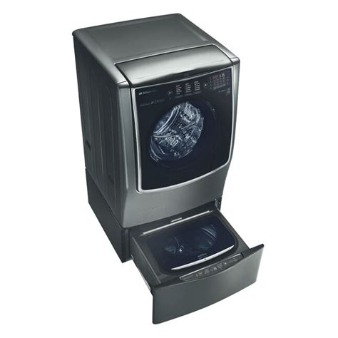 LG SIGNATURE TwinWash 1-cu ft 29-in Black Stainless Steel Pedestal Washer in the Pedestal ...