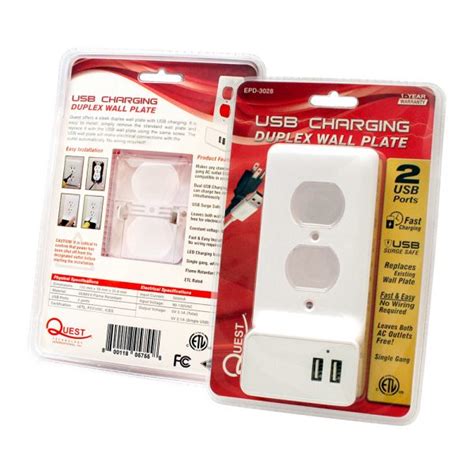 Wall Plate W Dual Usb Charging White Etl Quest Technology International