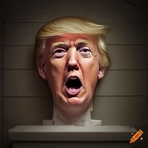 Satirical Portrayal Of A Trump Toilet Hybrid In A Run Down Bathroom On