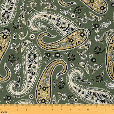 Bohemian Paisley Fabric By The Yard Western Tribal Retro Green