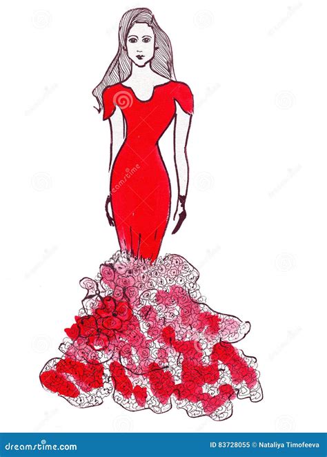 Illustration Sketch of Female Silhouette in Dresses Stock Illustration