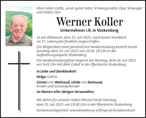 Traueranzeigen Von Werner Koller Trauer Kleinezeitung At