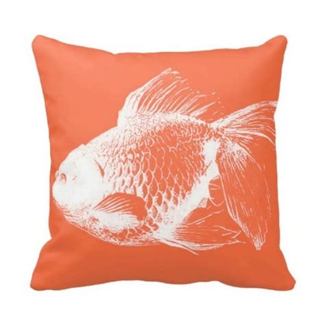 Orange & White Goldfish Throw Pillow, Bright Beach/Modern Fish 16 ...