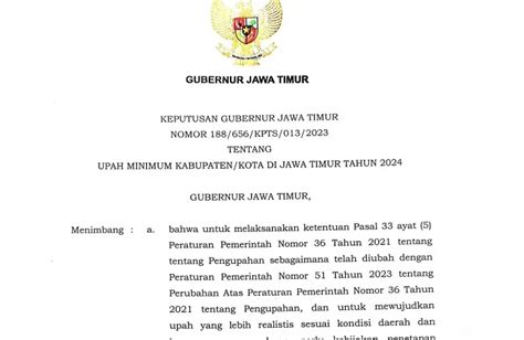 UMK Provinsi Jawa Timur 2024 - CEMWU