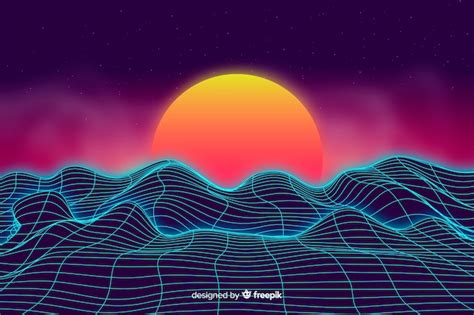 Free Vector Abstract Digital Landscape With Sunset Background