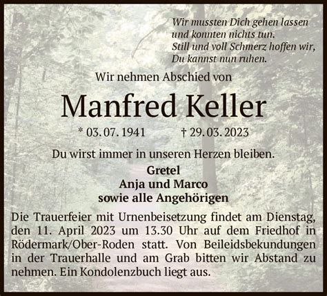 Traueranzeigen Von Manfred Keller Trauer Op Online De