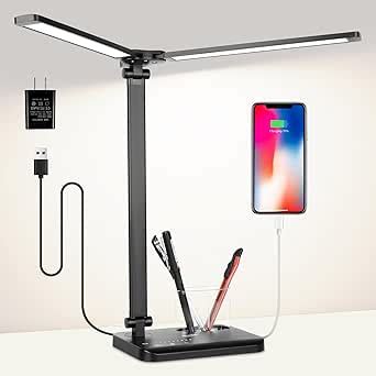 Desk Lamp Dual Swing Arm Desk Light With USB Charging Port 50 Light