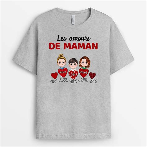 Les Amours De Maman Mamie Cadeau Personnalisé T Shirt Pour Maman M