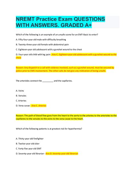 NREMT Practice Exam QUESTIONS WITH ANSWERS GRADED A In 2022