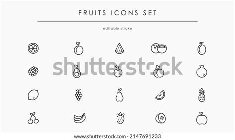 Set Vector Fruit Icon Set Cherry Stock Vector Royalty Free 2147691233