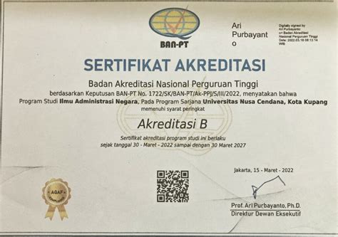 Sertifikat Akreditasi PRODI ILMU ADMINISTRASI NEGARA