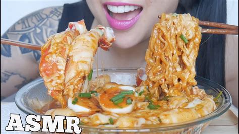 Asmr Spicy Cheesy Noodles Cheesy Rice Cakes King Crab Eating