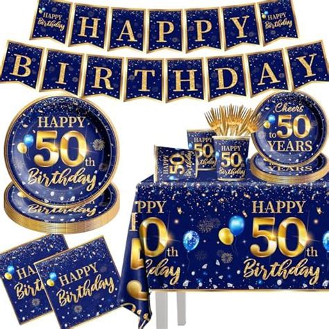 Navy Blue 50th Happy Birthday Party Decorations Blue And