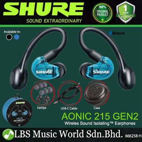 Shure Aonic 215 Gen 2 In Ear Monitor Earbuds True Wireless Sound Isolating Earphones With