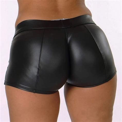 Dorical Damen Kunstleder Hohe Taille Shorts Schwarz Sexy Hotpants