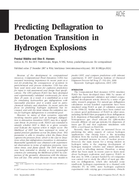 Pdf Predicting Deflagration To Detonation Transition In Hydrogen