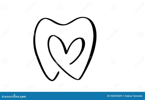 Calligraphic Line Vector Tooth And Heart Icon Dentistry Symbol