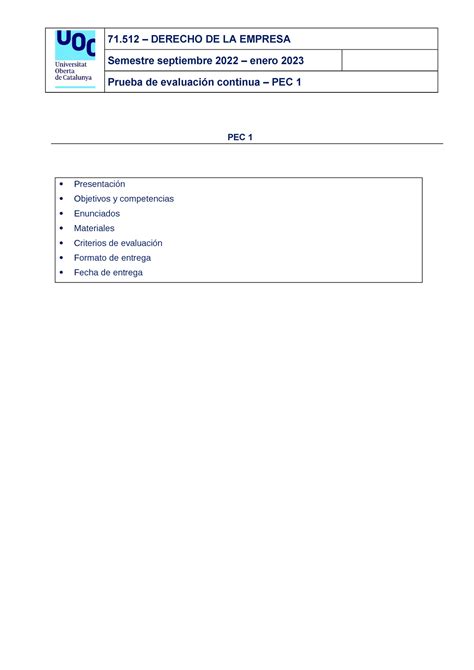 Pec Derecho De La Empresa Derecho De La Empresa Semestre