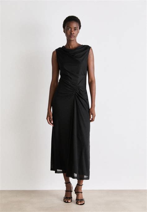 Dkny Cowl Neck Ruched Midi Cocktail Dress Party Dress Black Uk