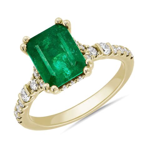 Emerald Cut Emerald and Diamond Ring in 14k Yellow Gold (9x7mm) | Blue Nile