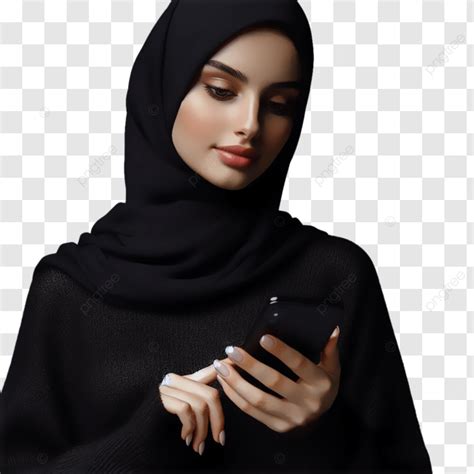 Menina Mu Ulmana Usando Len O Na Cabe A Hijab Usando Um Telefone