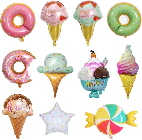 20 Ice Cream Doughnut Food Balloon Pack Of 11 Ice Cream Party Decorations Donut Balloon