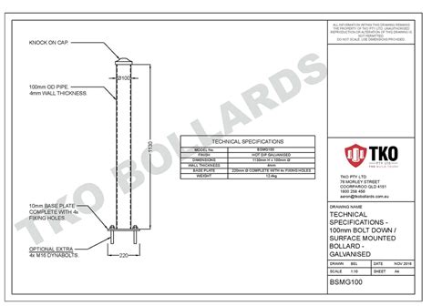 100 OD/MM Galvanised Surface Mounted Bollard – TKO Bollards