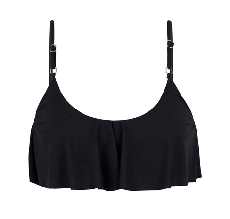 Sujetador De Bikini Negro Con Volantes Y Tirantes Ajustables Top