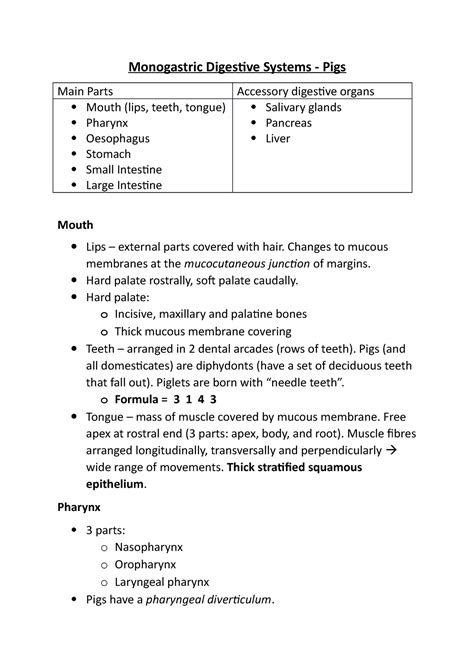 Notes Monogastric Digestive Systems Pigs Monogastric Digestive