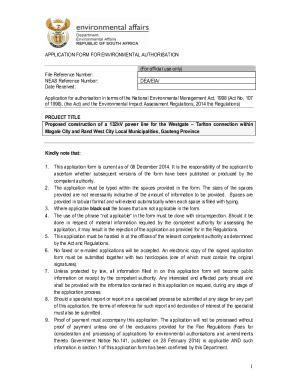 Fillable Online APPLICATION FORM FOR ENVIRONMENTAL AUTHORISATION